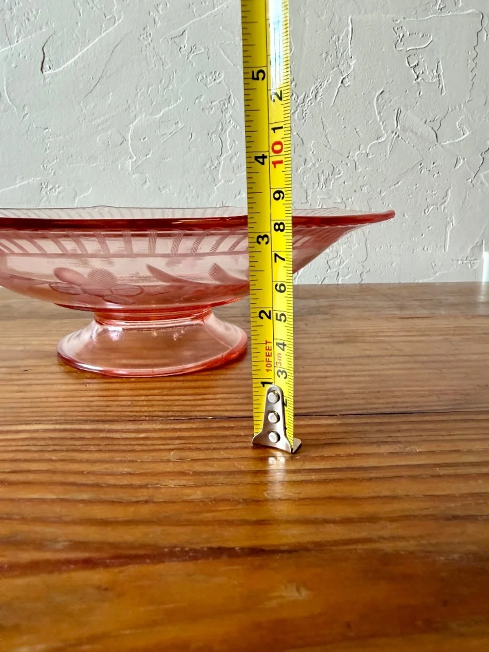 Vintage Depression Glass Pink Etched Glass Pedestal Compote Fruit Bowl
